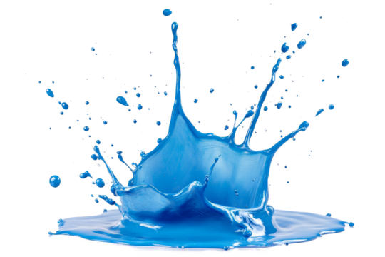 blue paint splashing on white background cutout image and isolated on transparent background 