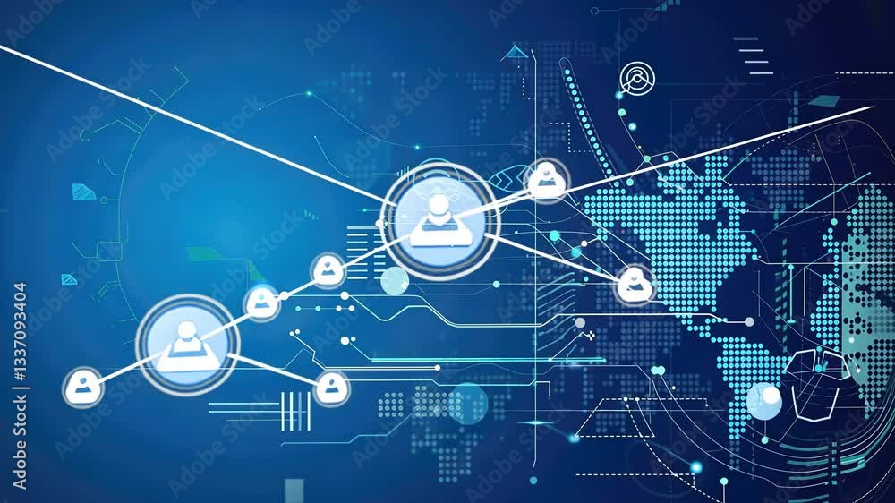 Poster global digital network connecting people. complex technology infrastructure. interactive global comm