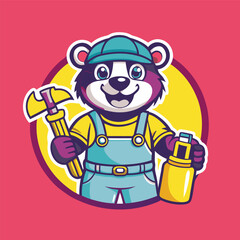 Obraz premium Cartoon Logo Featuring a Bear Plumber Mascot