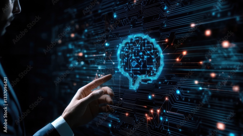 Poster artificial intelligence brain neural network technology innovation futuristic digital transformation