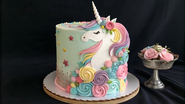 unicorn theme cake by generated ai