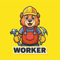 Fototapeta premium Vector Illustration of a Beaver Mascot Cartoon Character Working Hard