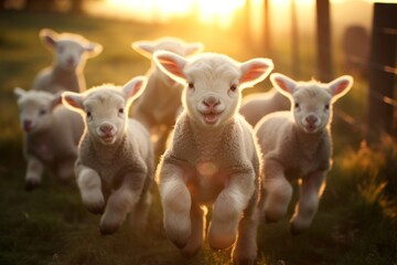 Fototapeta premium Herd of lambs livestock outdoors animal.