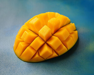 A backdrop of freshly ripe tropical mango fruit that has been sliced into pieces