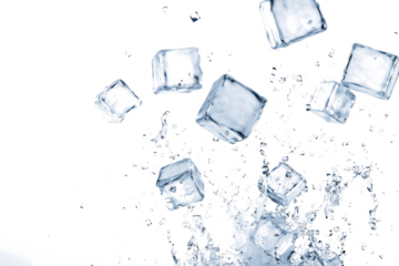 ice cubes falling into the water cutout image and isolated on transparent background 