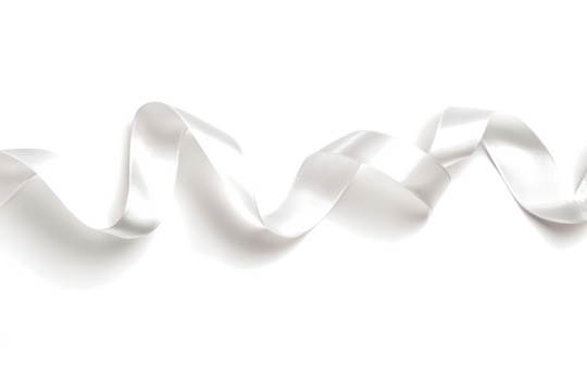 white ribbon on white background cutout image and isolated on transparent background 
