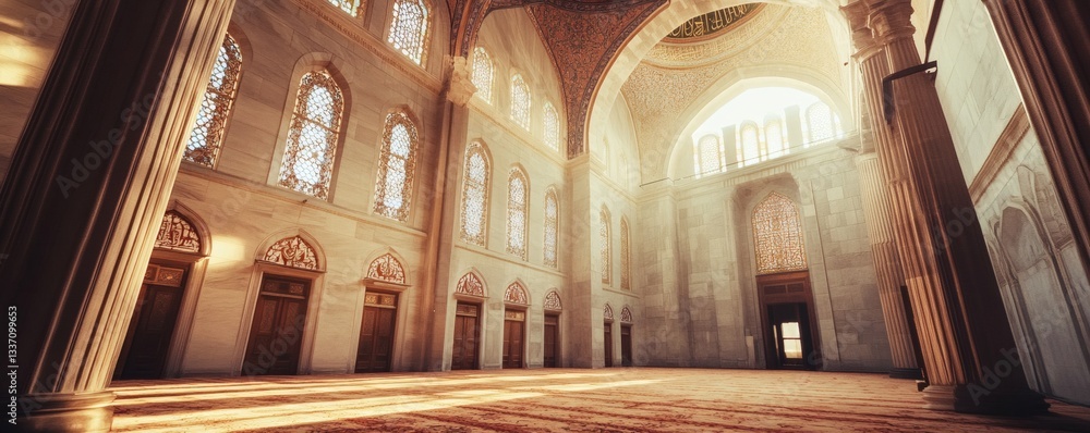 Aufkleber interior view of a large building with tall columns and windows
