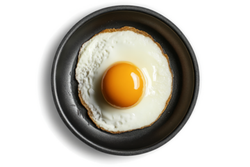 an egg in a fry pan on a white background cutout image and isolated on transparent background 