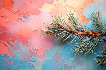 Snow-covered pine branch with delicate needles, symbolizing winter atmosphere, holiday spirit, and nature’s tranquility, great for festive themes, digital book illustration