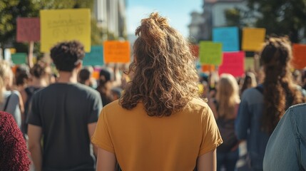climate activists march in front of a historic landmark, holding colorful signs and expressing their commitment to environmental protection