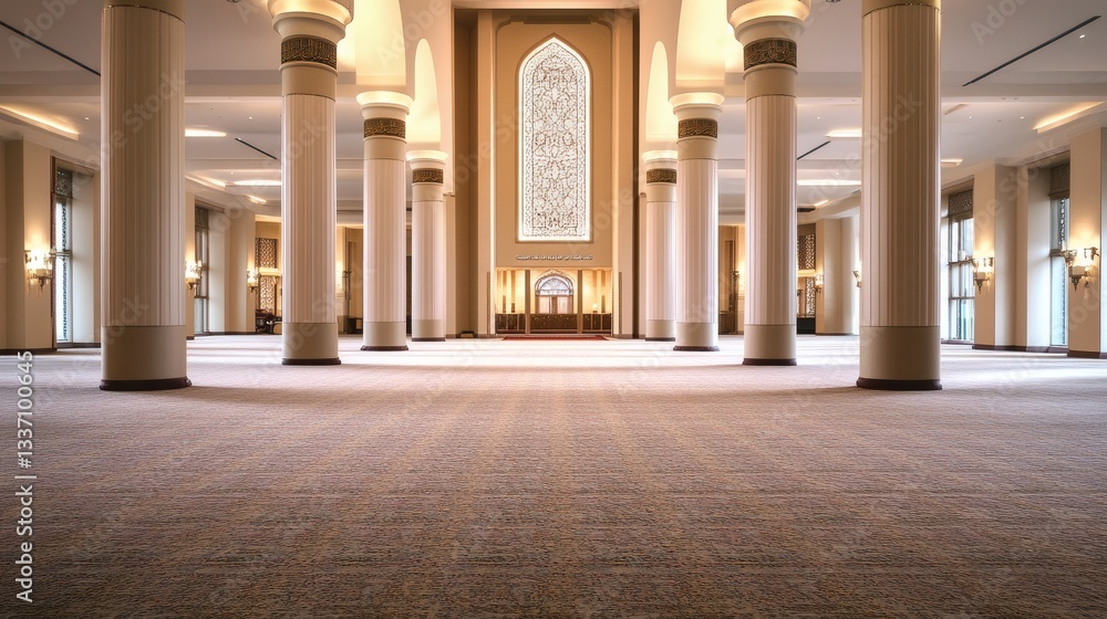 Poster elegant interior of a large mosque with impressive columns and architecture