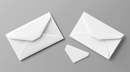 White open and closed blank letter envelop mockup. 3d realistic design of paper mail mock up. Isolated stationery for document or standard message. Long size office postal bill package illustration