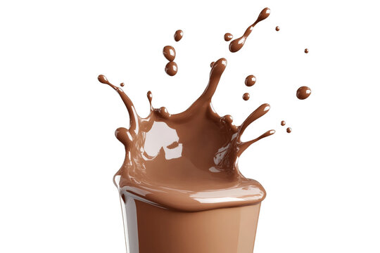 a glass of chocolate milk with a splash of chocolate cutout image and isolated on transparent background 