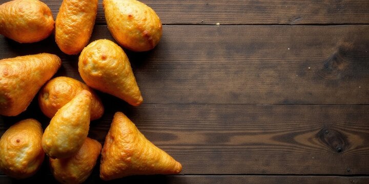 Golden-brown pastries arranged on a dark wood surface, offering a tempting visual treat for food enthusiasts and culinary professionals alike