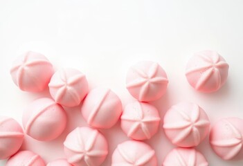 Delicate pink mochi ice cream balls arranged on pristine white background, product photography, treat