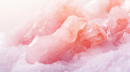 A visually striking macro capture of Himalayan pink salt crystals resting on a pure white background, the soft diffused light creating a dreamy, ethereal effect