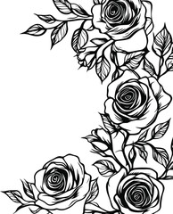 Elegant Rose Corner Illustration - Black and White Floral Design
