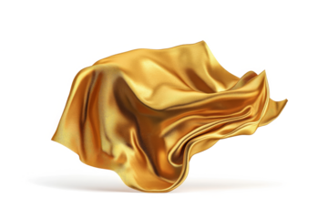 a gold silk fabric on a white background cutout image and isolated on transparent background 