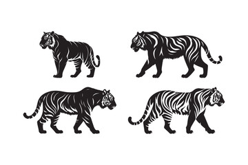 Tiger Silhouette Vector Set Fierce Big Cat Illustration