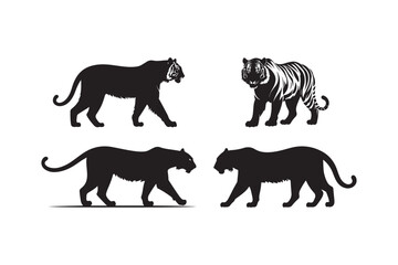 Tiger Silhouette Vector Set Fierce Big Cat Illustration