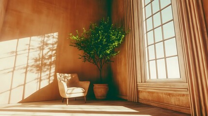 Modern Empty Home Office Room Interior With Blank Wall, Computer, Table, Bookshelf Mockup Frame -Ai