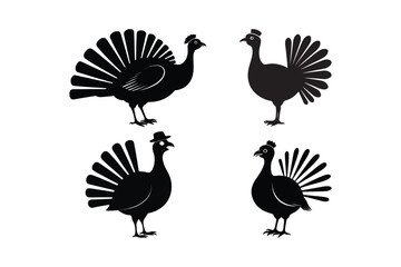 Turkey Silhouette Vector Set Thanksgiving Bird Illustration