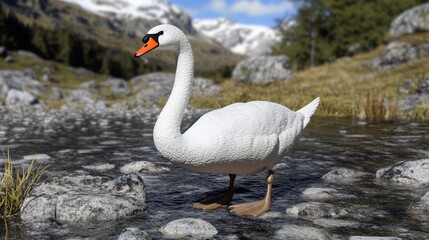 Obraz premium Majestic swan in alpine stream