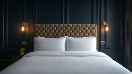Interior of Luxury Hotel Bedroom with Classic Bed and Pillows 3D Render..