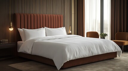 Interior of a Hotel Bedroom with a Double Bed 3D Render..