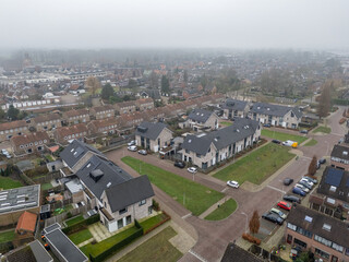 Aerial drone photo of a modern residential area in Haaksbergen, the Netherlands