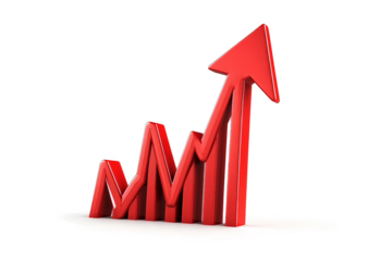 a red arrow rising up from the ground cutout image and isolated on transparent background 