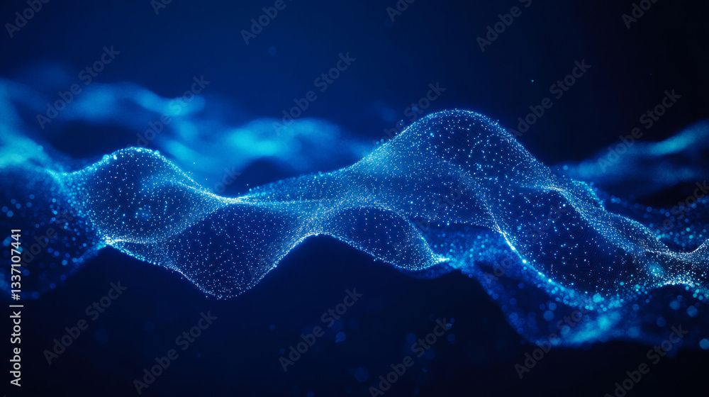Poster elegant blue shimmering waves create a tranquil background illuminated by soft light in a digital re