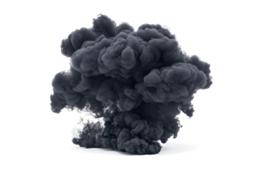 black smoke on white background cutout image and isolated on transparent background 