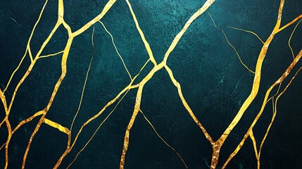 Teal cracked surface with gold veins, background texture for luxury designs, decoration & arts use