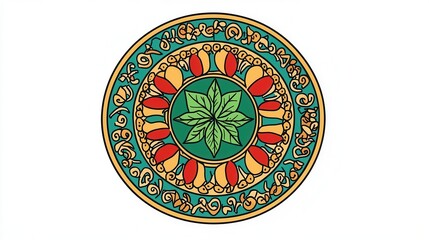 Fototapeta premium Ornate Circular Design with Floral and Geometric Patterns