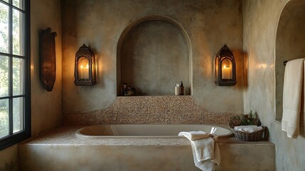 Interior of a Luxury Bathroom with a Bathtub 3D Render..