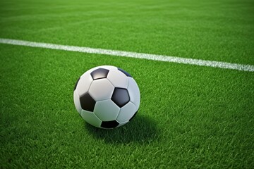 Fototapeta premium there is a soccer ball on the grass of a soccer field