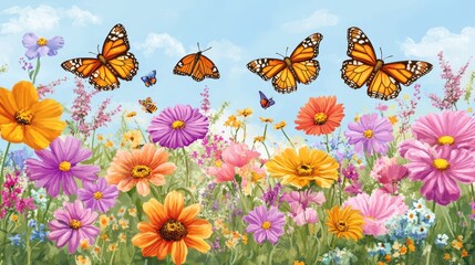 Vibrant Butterfly Meadow: A Springtime Symphony of Colors