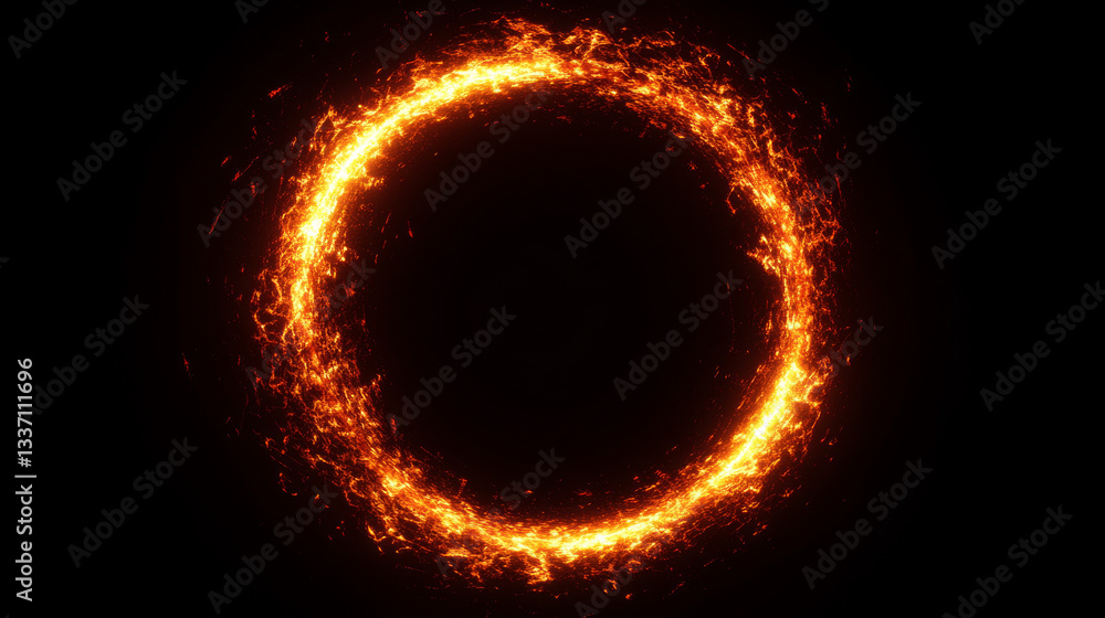 Poster neon glowing circle frame with glitch effect on black background. realistic vector illustration set 