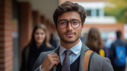 Fototapeta premium nervous student adjusting tie before viva