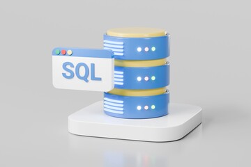 3d SQL Database storage icon. Computer network management database server system, data system storage service concept. Minimal Cartoon File database storage isolated on white background. 3d render.