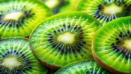 Juicy Kiwi Fruit Slices: Macro Photography of Vibrant Green and Gold Texture