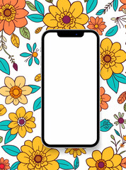 A flower themed blank screen smartphone with floral background, femminine smartphone mockup, suitable for blogs,advertisement banner 26