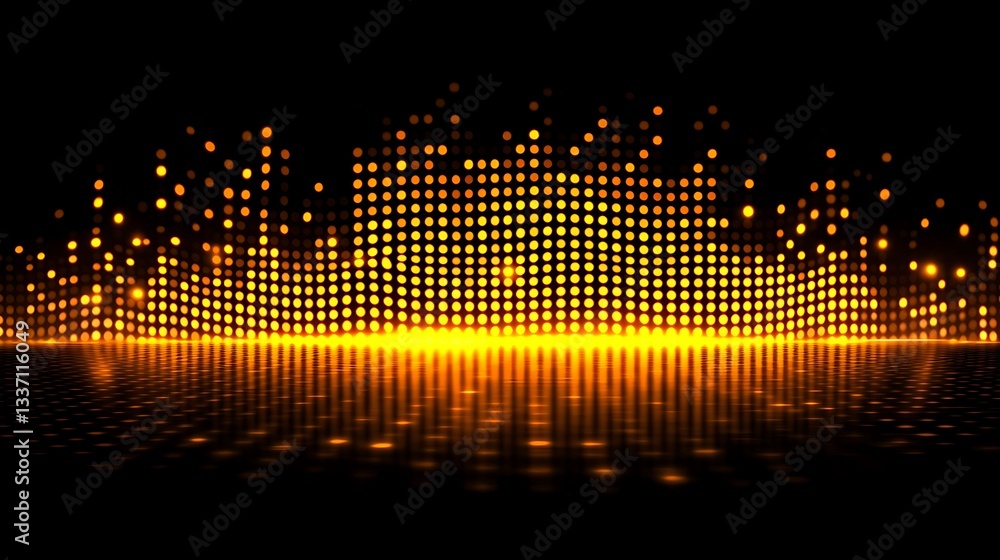 Poster abstract golden light wave with circular patterns and reflective surface