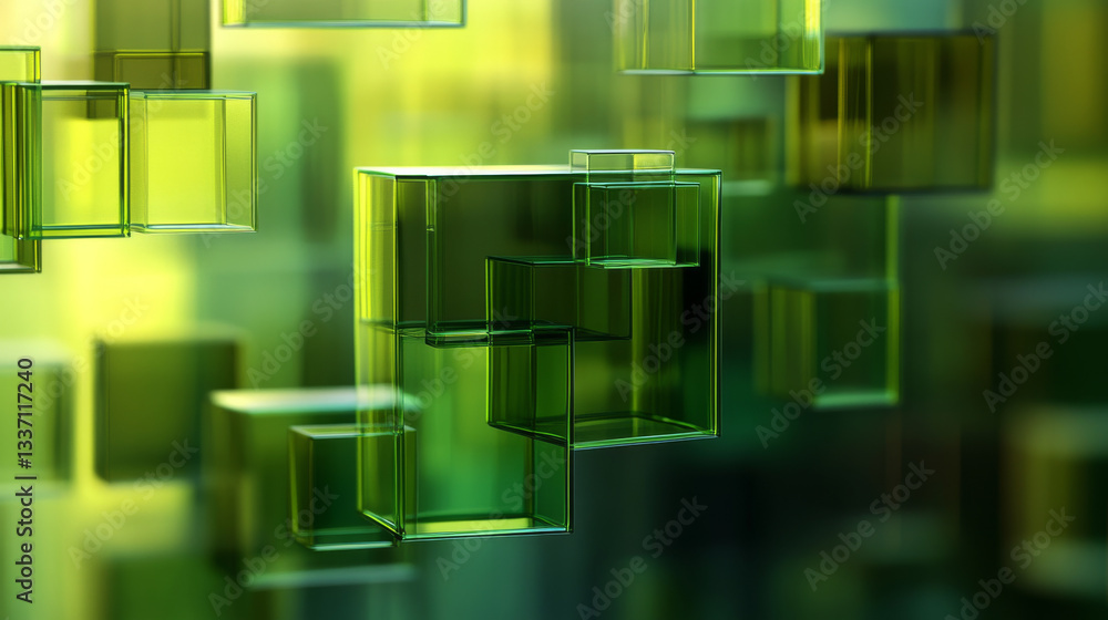 Poster abstract vector background with green transparent rectangles