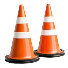 Two bright orange traffic cones stand side by side safety first