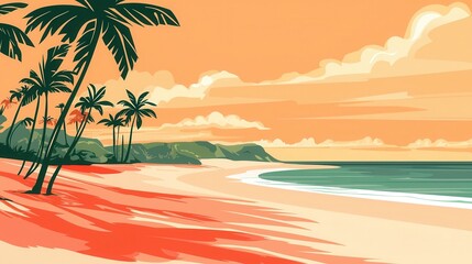 Obraz premium Tropical Beach Sunset Palm Trees Ocean and Sandy Shore