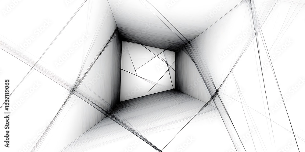 Poster geometric lines form abstract perspective room, creating a modern design