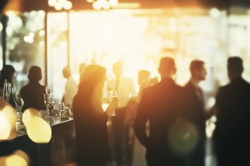 Corporate networking event with business professionals engaging and forming connections during an evening gathering