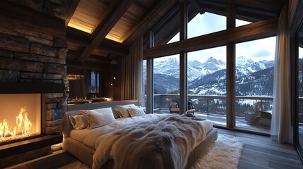 3D Rendering of a Cozy Bedroom in a Chalet..